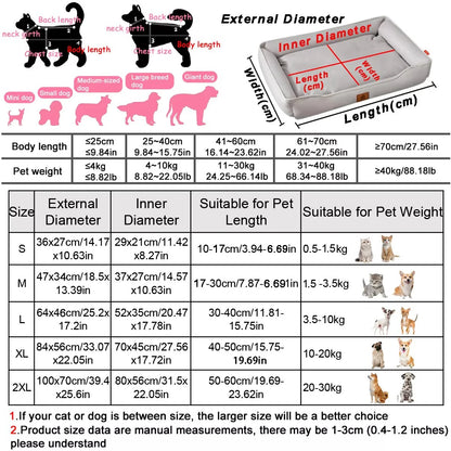 Four Season Square Dog Bed for Large Dog Mattress Bite-resistant Cat Bed Soft Thickened Dog Bed Waterproof Sofa Pet House
