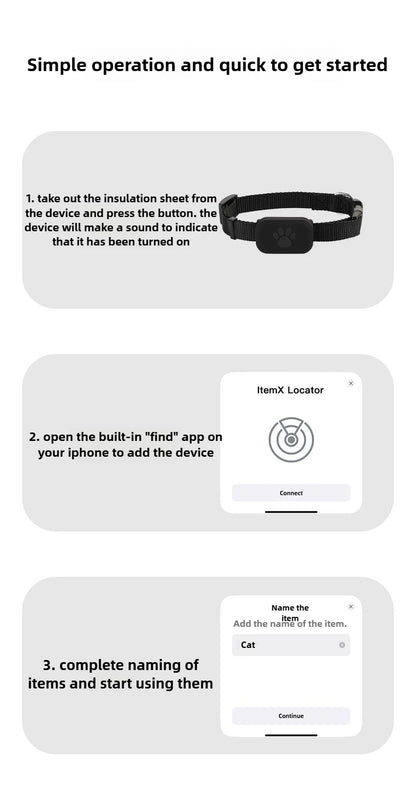Remote Pet GPS Tracker Waterproof Real-Time Tracking Movement Alert Collar Anti-Lost Dog Cat Global Locator for Apple Find APP